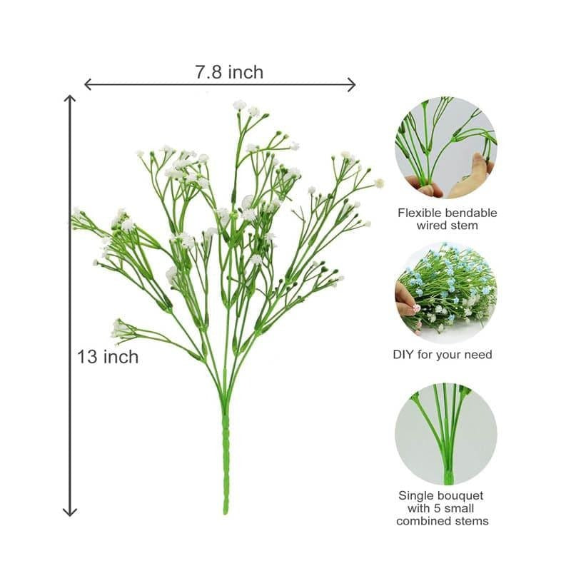 Artificial White Baby’s Breath Flowers with Ribbed White Vase