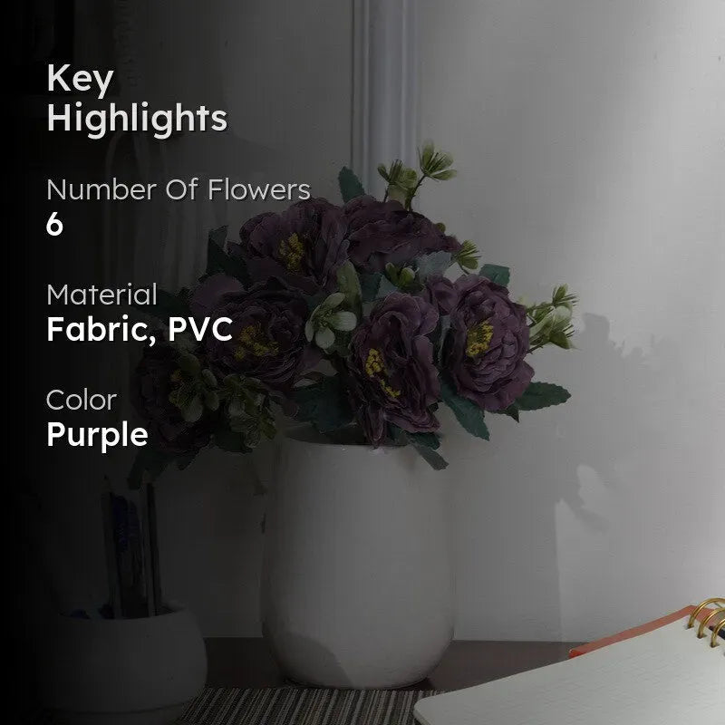 Artificial Purple Rose Flower Arrangement with White Ceramic Vase