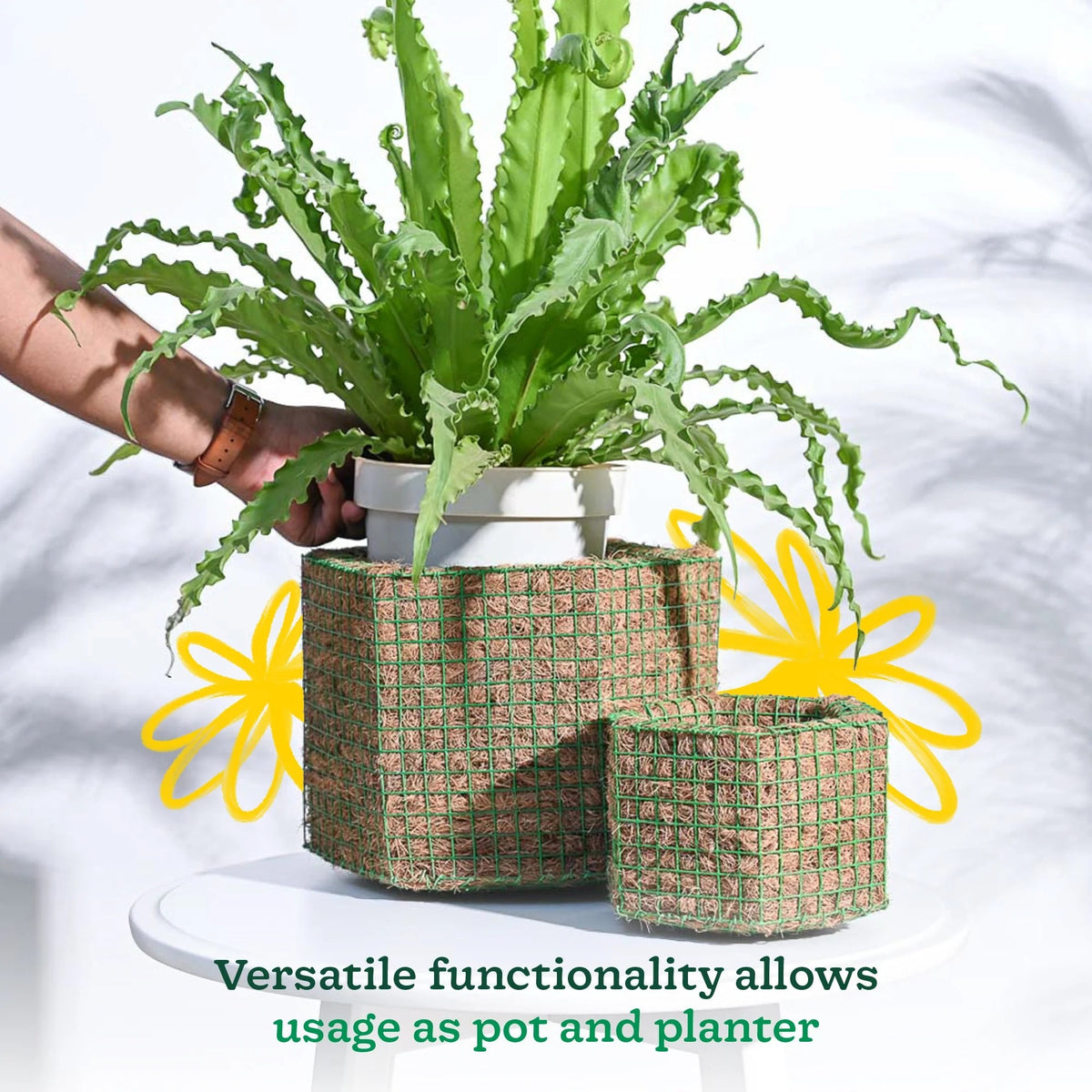 Artificial Green Fern Plant with Natural Jute Basket Planters