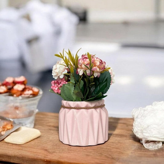Artificial Flower Arrangement in Ribbed Pink Ceramic Vase