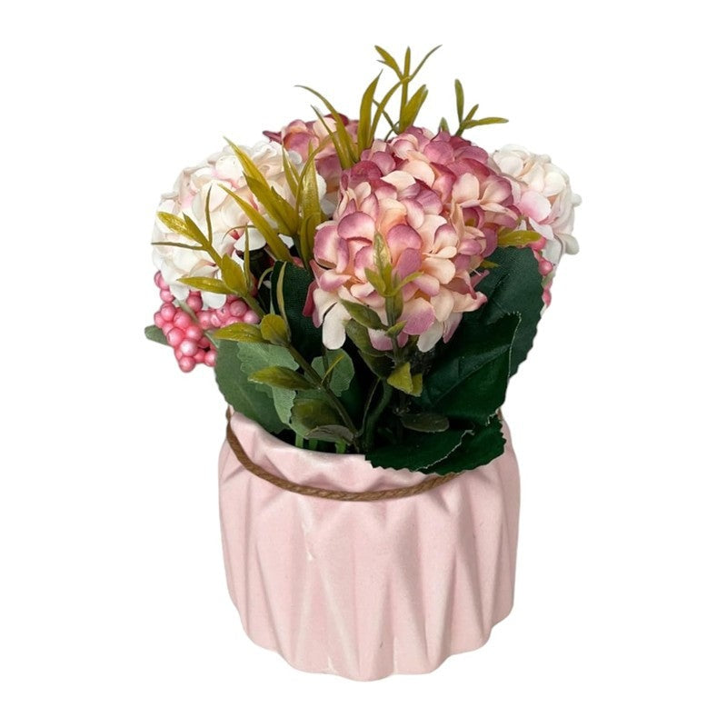 Artificial Flower Arrangement in Ribbed Pink Ceramic Vase