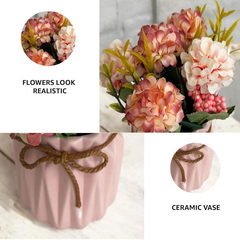 Artificial Flower Arrangement in Ribbed Pink Ceramic Vase