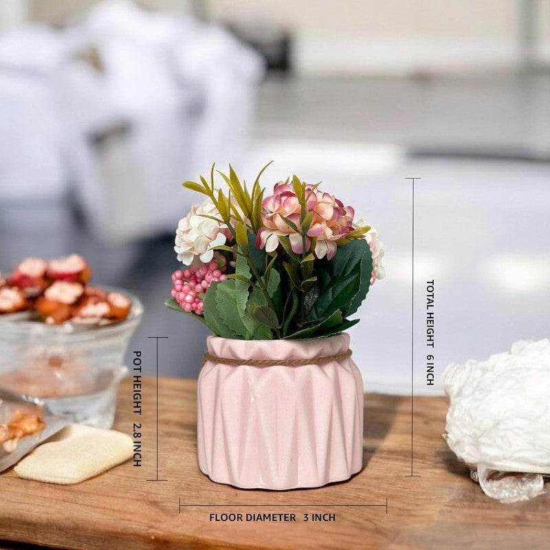 Artificial Flower Arrangement in Ribbed Pink Ceramic Vase