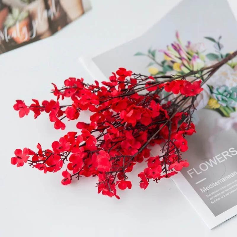 Artificial Red Blossom Flower Arrangement with White Ribbed Ceramic Vase