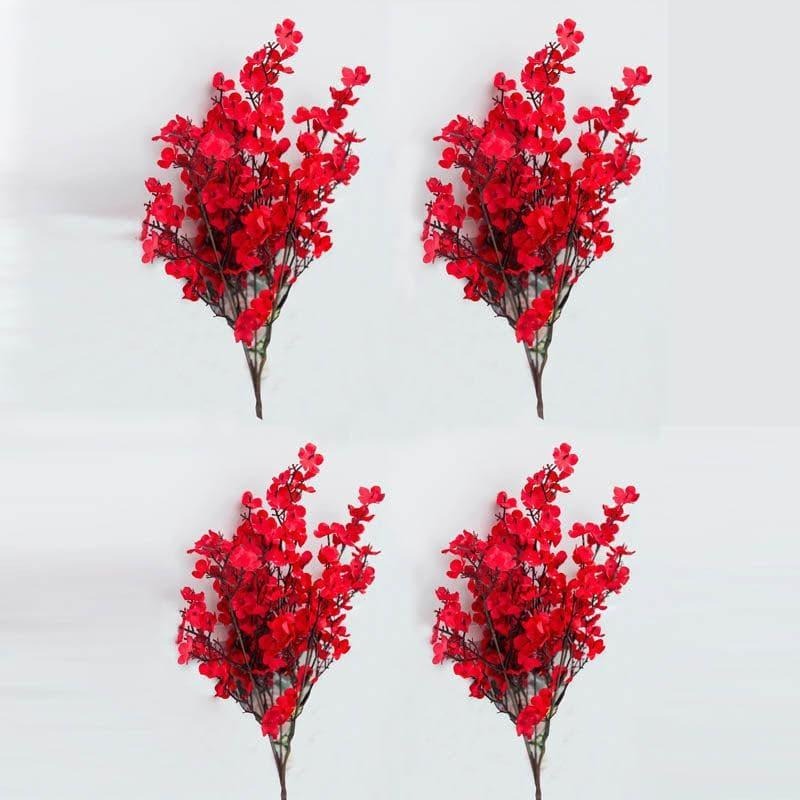 Artificial Red Blossom Flower Arrangement with White Ribbed Ceramic Vase