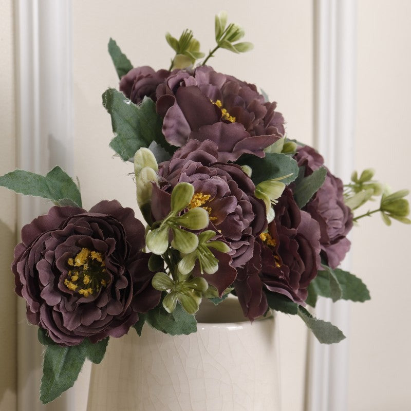 Artificial Purple Rose Flower Arrangement with White Ceramic Vase