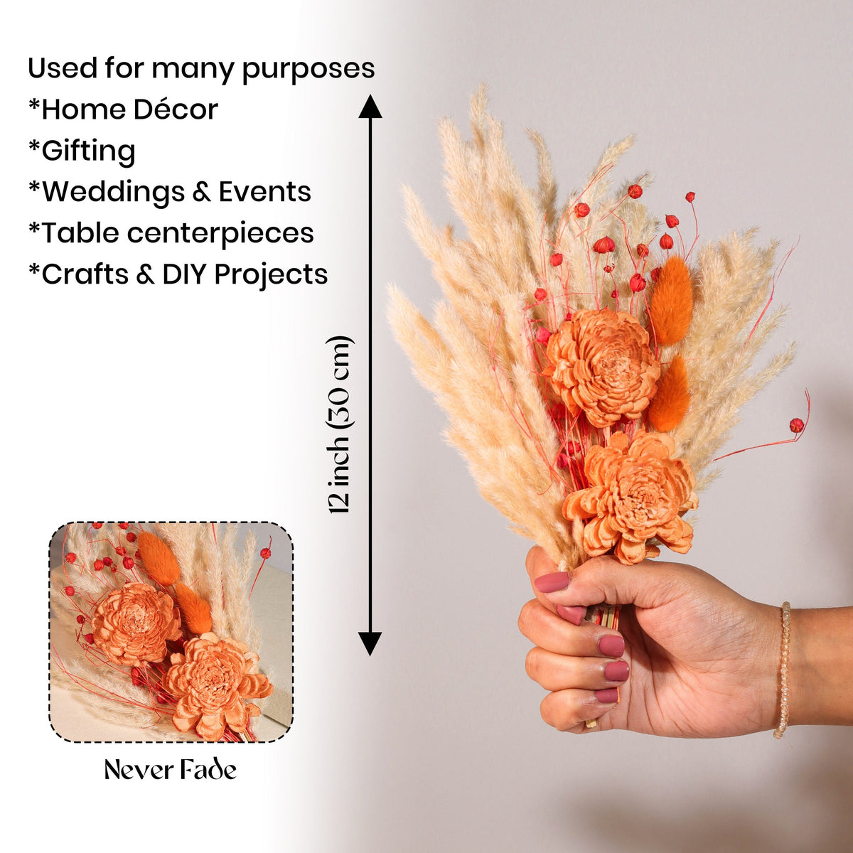 Artificial Orange Dried Flower Arrangement with White Ceramic Vase