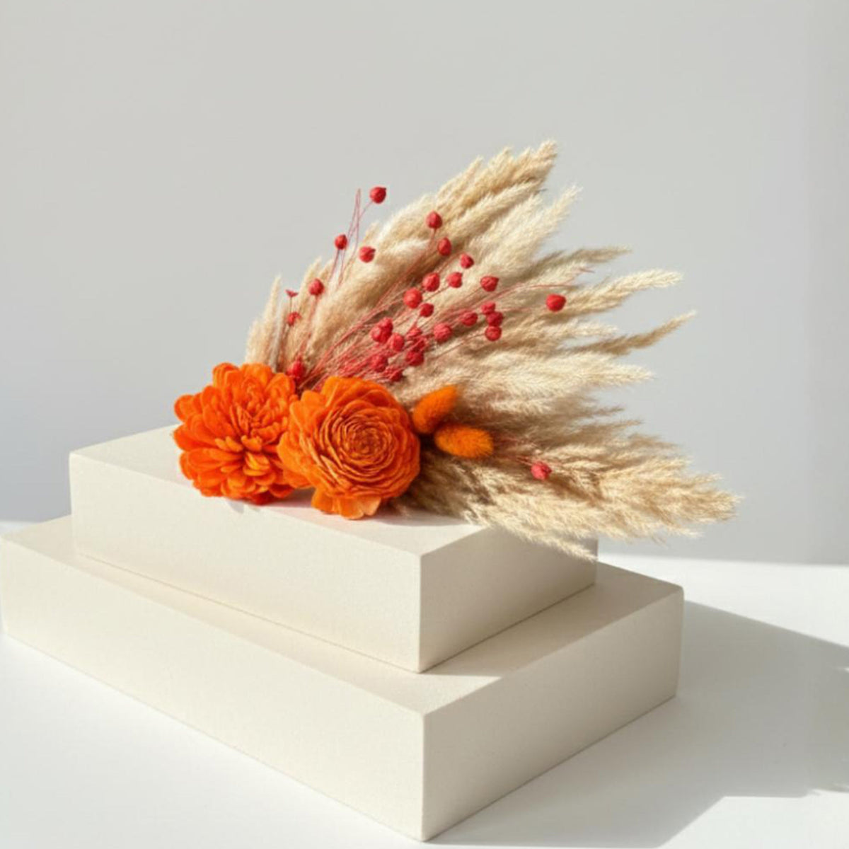 Artificial Orange Dried Flower Arrangement with White Ceramic Vase