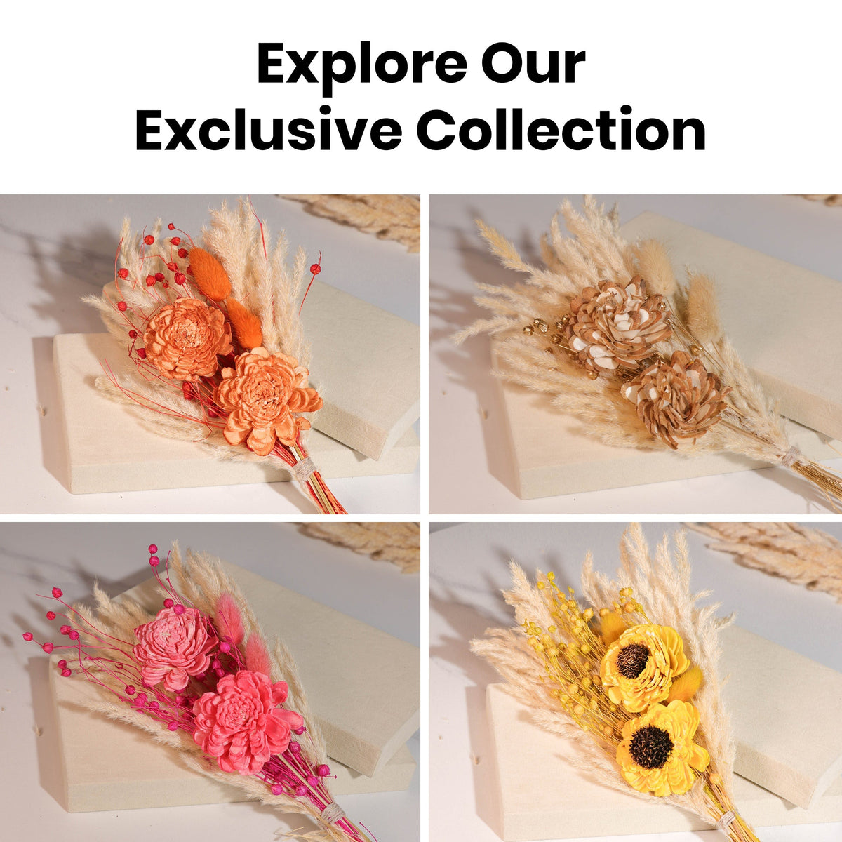 Artificial Orange Dried Flower Arrangement with White Ceramic Vase