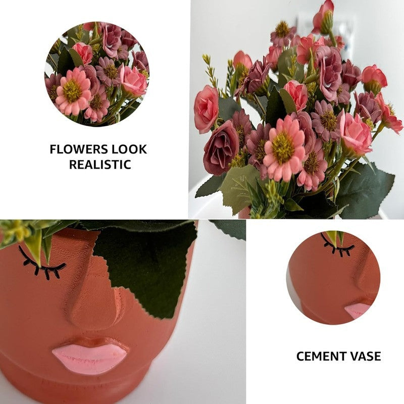 Artificial Pink Floral Arrangement with Cute Face Design Ceramic Vase