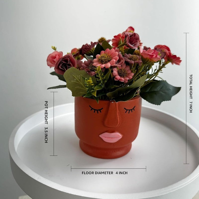 Artificial Pink Floral Arrangement with Cute Face Design Ceramic Vase