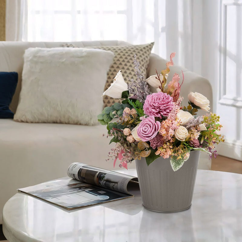 Artificial Pink & White Mixed Flower Arrangement with Decorative Vase