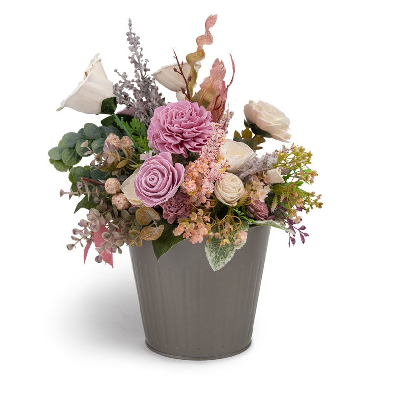 Artificial Pink & White Mixed Flower Arrangement with Decorative Vase