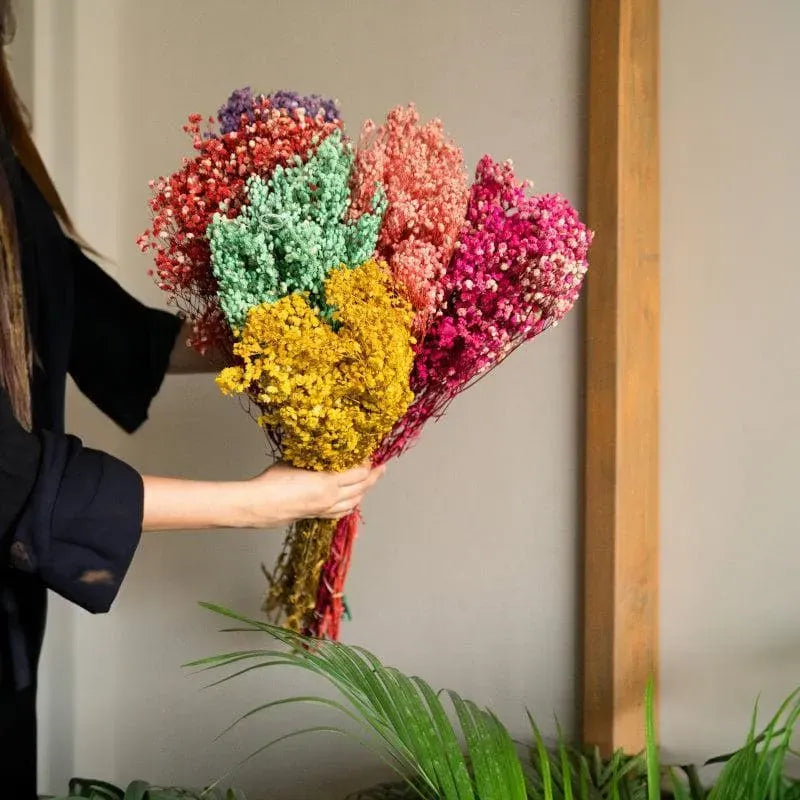 Multicolor Artificial Baby’s Breath Flower Arrangement with White Ceramic Vase