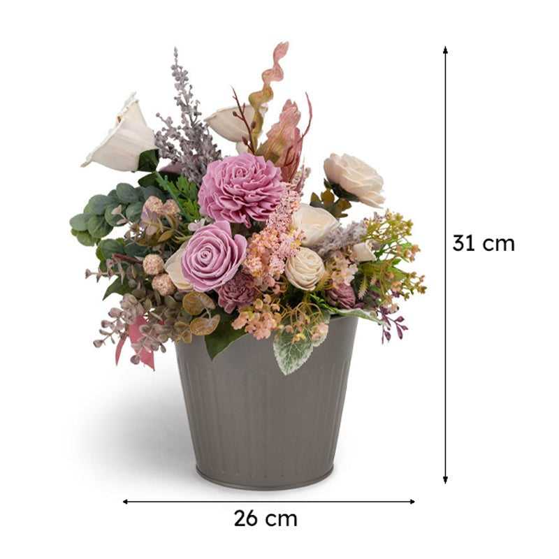 Artificial Pink & White Mixed Flower Arrangement with Decorative Vase