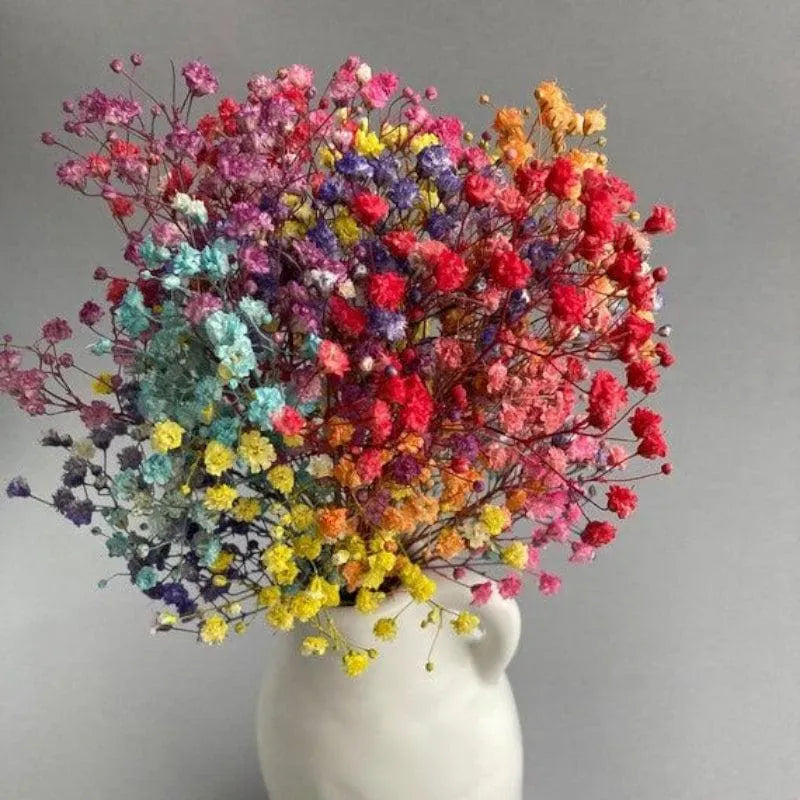 Multicolor Artificial Baby’s Breath Flower Arrangement with White Ceramic Vase